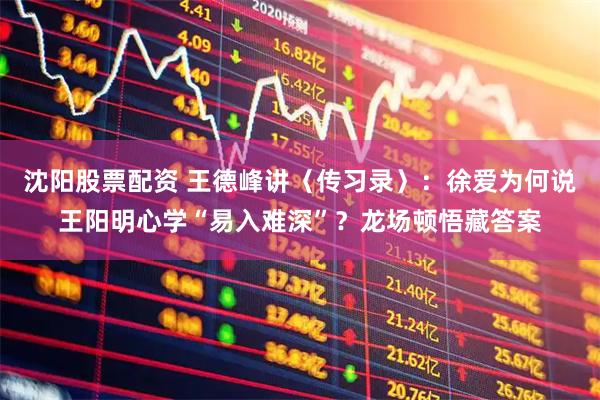 沈阳股票配资 王德峰讲〈传习录〉：徐爱为何说王阳明心学“易入难深”？龙场顿悟藏答案